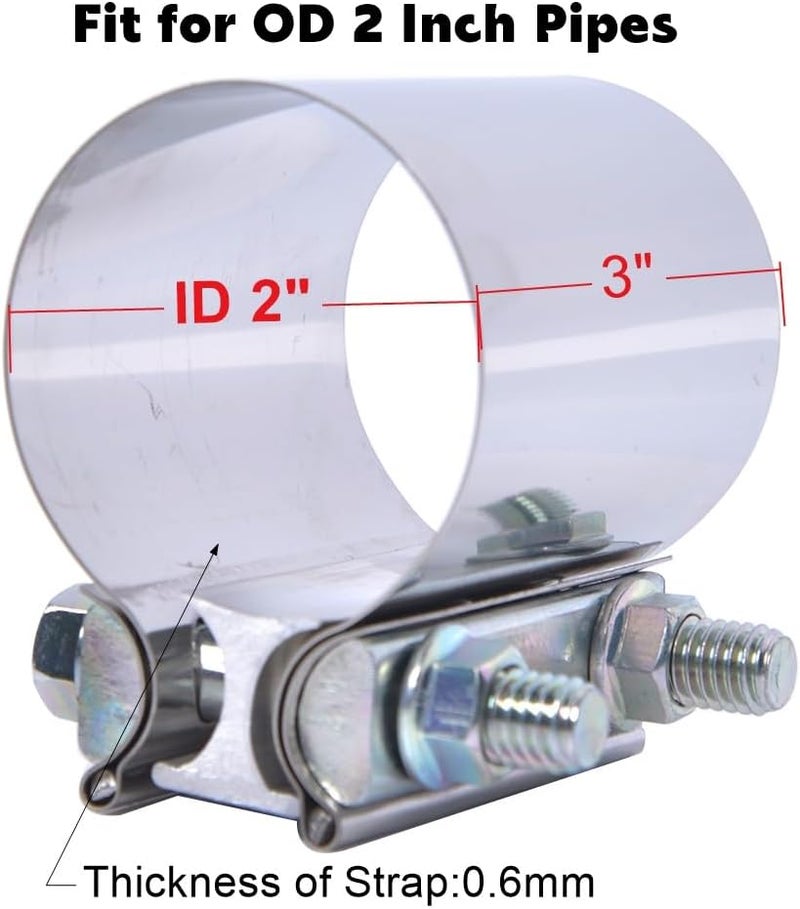 eLifecenter 2 inch Exhaust Clamps, 2" Exhaust Lap Joint Butt Clamps, T304 Stainless Steel Band Clamp w/High Grade Bolts(2 Pieces) - Image 2
